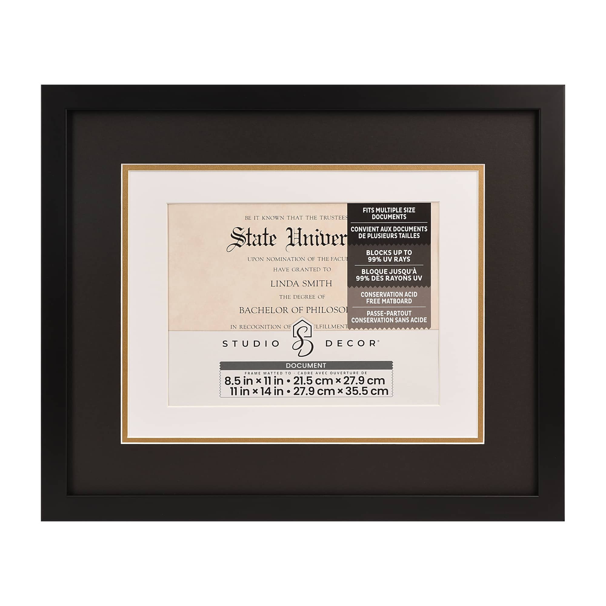 8.5" x 11" Black Document Frame with Triple Mat by Studio Décor®